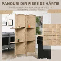 HOMCOM Paravan de interior cu 4 panouri pliabil și rafturi 160x170 cm, culoare naturală(m-6)
