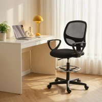 HOMCOM Chaise bureau ergonomique, fauteuil de bureau avec repose-pieds et accoudoirs, hauteur réglable, 59x58x103-123cm, noir(m-11)