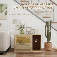 PawHut Mueble Arenero para Gatos Caja de Arena para Gatos con Almohadilla para Rascar y Puerta de Ratán 80x50x50 cm Roble(m-5)