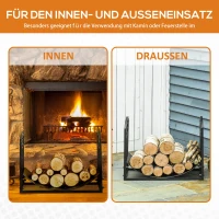 Outsunny openhaardrek brandhoutrek brandhoutrek 60 kg draagvermogen houtrek openhaardtangen metaal zwart 60,5 x 36 x 46,5 cm(m-6)