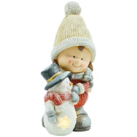 HOMCOM Elf met Sneeuwpop, Tuinkabouter, 4 LEDs, Batterijvoeding, 25 x 18 x 45,5 cm(m-10)