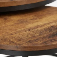 HOMCOM Ronde salontafelset, 2-delig, Industriële bijzettafels met metalen frame voor woonkamer en slaapkamer, Bruin(m-11)