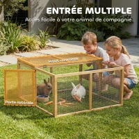 PawHut Enclos Lapin Extérieur Cage Lapin Intérieur Pliable Toit Ouvrant Total Poignée 1,44㎡ 120x120x57cm Naturel(m-5)