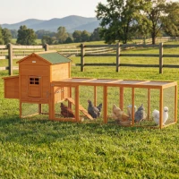 PawHut Poulailler en bois poulailler pour poules extérieur avec pondoir bac amovible en bois massif 297,5 x 68 x 118 cm orange(m-10)