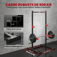 SPORTNOW Power Tower Multifonction Charge 500 kg Largeur Réglable, Barre de Traction, Rack de Squat, 176x106x212cm, Rouge(m-4)