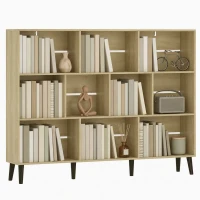 HOMCOM 10-Cube Bookcase, 3-Tier Book Shelf with Solid Wood Legs, 140 cm Modern Bookshelf with Anti-Tip Kit, Oak(m-13)