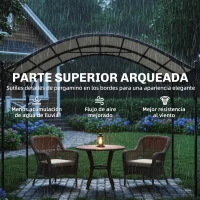 Outsunny Pérgola de Jardín 3x3 m con Dosel UV30+ Estructura de Metal Galvanizado Techo Arqueado Pabellón para Exterior Crema(m-4)