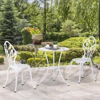 Outsunny 3 Piece Patio Bistro Set for 2, Outdoor Aluminium Garden Table and Chairs with Umbrella Hole for Balcony, White(m-10)