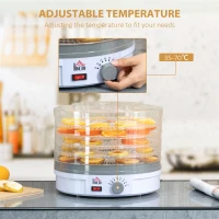 HOMCOM 5 Tier Food Dehydrator, 245W Food Dryer Machine with Adjustable Temperature Control for Drying Fruit, Meat, Vegetable, Jerky and Pet Treat, White(m-7)
