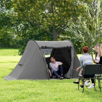 Outsunny 3 Man Camping Tent with Living Area and 2 Bedrooms, 3000mm Waterproof Family Tent with Sewn-in Groundsheet and bag, Portable Dome Shelter for Hiking, Festival, Backpacking, Drak Grey(m-10)