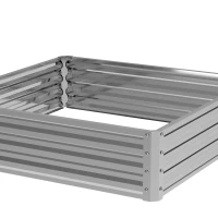 Outsunny Tuinbed, Plantenbak met Stalen Frame, Zilver, 120 x 120 x 30 cm(m-11)