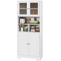HOMCOM Bufet de bucătărie cu 2 dulapuri și 3 spații deschise, uși din sticlă și rafturi reglabile, 60x30x145,5 cm, alb(m-12)