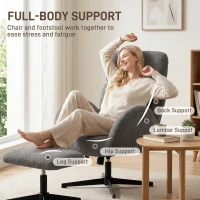 HOMCOM Swivel Armchair and Footstool Set, Height Adjustable Accent Chair with Adjustable Headrest, Rocking Function, Grey(m-9)