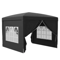 Outsunny 3 x 3 m Pavillon mit 4 Seitenwänden, Fenster, Festzelt mit UV-Schutz, Gartenzelt inkl. Tragetasche, Stahl, Schwarz(m-1)