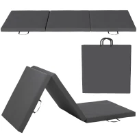 HOMCOM Tapis de gymnastique yoga pilates fitness pliable en 3 panneaux avec poignées revêtement synthétique 180 x 60 x 5cm gris(m-11)