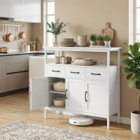 HOMCOM Buffet cuisine, meuble de rangement, 3 portes, 3 tiroirs, compartiment ouvert et étagères réglables, 95x35x88cm, blanc(m-11)