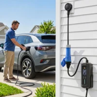HOMCOM EV Charger 7kW Type 2 to CEE 32A Plug with UK Adapter, 10 m, 6-32A, Electric Car Charger w/ 1-12 h Time Delay(m-2)