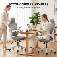 HOMCOM Chaise de Bureau Ergonomique, Fauteuil de Bureau en Maille avec Appui-Tête et Soutien Lombaire Réglables, Gris(m-7)