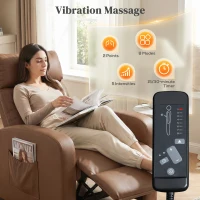 HOMCOM Recliner Armchair, Massage Faux Leather Push Back Reclining Chair with Adjustable Leg Rest, Side Pocket, Dark Brown(m-4)