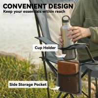 Outsunny Camping Chair Reclining Portable Camp Chair with Detachable Footrest Cup Holder Grey(m-8)