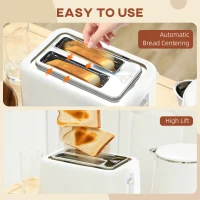 HOMCOM Polished Stainless Steel Kettle and Toaster Set - White(m-8)