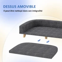 PawHut Canapé Chien Grand Lit surélevé pour Chien Coussin Lavable Cadre en Bois Tissu Polyester 98 x 67 x 25 cm Gris Foncé(m-5)