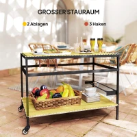 Outsunny serveerwagen, barbecuewagen met 2 planken en haken voor tuin en balkon(m-4)