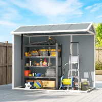 Outsunny 8 x 4 ft Plastic Garden Shed, Wood-Effect Outdoor Storage Shed with Floor, Windows, Lockable Doors and Vents, Light Grey(m-8)