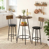 HOMCOM Industrieel Bartafelset met 2 Gevoerde Krukken, Voetsteunen, Metalen Frame, Keukentafel met Opbergruimte, Rustiek Bruin(m-2)