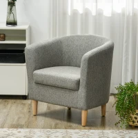 HOMCOM Poltrona Moderna a Pozzetto in Tessuto Effetto Lino con Gambe in Legno, 74x63x73cm, Grigio(m-9)
