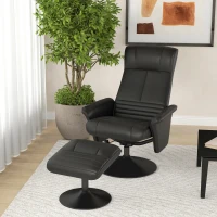HOMCOM Gepolsterde fauteuil, accentfauteuil met hocker, draaibaar, ergonomisch, microvezel-look, tot 150 kg, zwart(m-2)