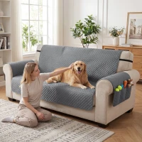PawHut Housse de Canapé Protecteur de Meubles 3 Places Imperméable Anti-glisse avec Poches de Rangement Gris(m-11)