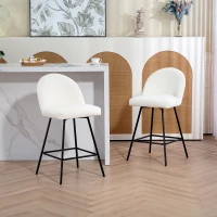 HOMCOM Set de 2 Scaune de Bar cu Spătar din Catifea și Suport pentru Picioare din Oțel, Crem Alb(m-10)