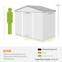 Outsunny Casetta Porta Utensili in Acciaio, Capanno da Giardino con Porte Scorrevoli, 213x130x185 cm, Bianco(m-3)