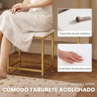 HOMCOM Tocador de Maquillaje con Espejo Luces LED Taburete 5 Cajones 2 Compartimentos y 2 Estantes de Cristal Blanco(m-19)