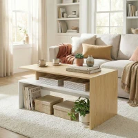 HOMCOM Mesa baja para Salón con Compartimento para Salón Sala de Estar 95x55x50 cm Natural y Blanco(m-9)