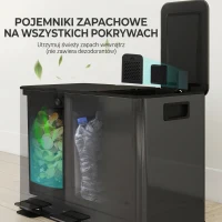 HOMCOM Kosz na śmieci z 3 komorami 20L, pokrywy z odświeżaczem, odporny na odciski palców, funkcja Soft-Close, wyjmowany, czarny(m-5)