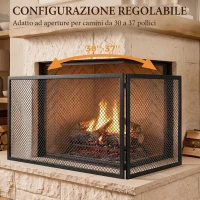 HOMCOM Parascintille per Camino Pieghevole a 2 Pannelli in Metallo Verniciato, 140x1x50 cm, Nero(m-6)