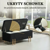 HOMCOM Ławka tapicerowana z miejscem do przechowywania, Metal, Drewno kauczukowe, Pianka, 100 x 40 x 42 cm, Czarny(m-4)