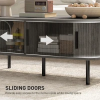 HOMCOM Coffee Table with Storage, Living Room Table with Slatted Tambour Sliding Doors and Adjustable Foot Pads, Rectangular Coffee Table with Elevated Base for Living Room, Grey Wood-Effect(m-5)
