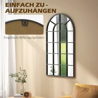 HOMCOM Decoratieve spiegel, grote spiegel, vensterlook, boogvormig, inclusief ophanging. Zwart + spiegelglas(m-6)
