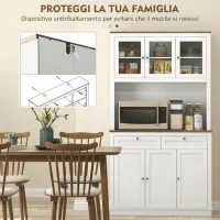 HOMCOM Credenza Cucina Alta con 4 Armadietti, 2 Cassetti e Piano Centrale, 100x40x180 cm, Bianco(m-7)
