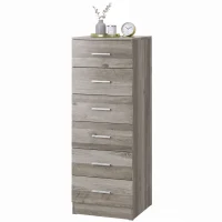 HOMCOM Comodă cu 6 sertare Comodă înaltă pentru dormitor cu sistem anti-răsturnare 40x40x110 cm Gri deschis(m-8)