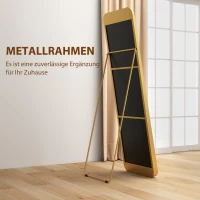 HOMCOM Volledige Lengte Spiegel, Vrijstaand, Kantelbaar, Metalen Frame, MDF, 160 x 50 cm, Goudkleur(m-6)