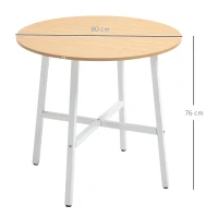 HOMCOM Eettafel, Industriële Stijl, Afgerond Ontwerp, Stabiel tot 60 kg, Ø80 x 76H cm, Natuurlijk Hout/Wit(m-3)