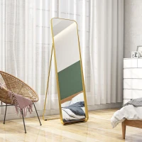HOMCOM Volledige Lengte Spiegel, Vrijstaand, Kantelbaar, Metalen Frame, MDF, 160 x 50 cm, Goudkleur(m-8)