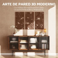 HOMCOM Decoración de Pared de Madera 3D 3 Piezas 40x80 cm Adornos de Pared con Patrón de Hojas Tropicales Nogal(m-4)