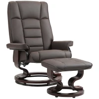 HOMCOM Relaxfauteuil met voetenbank, draaibaar & kantelbaar, bekleding van kunstleer, tot 150 kg, houten frame, bruin(m-10)