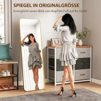 HOMCOM Volledige Lengte Spiegel, Vrijstaand, Kantelbaar, Metalen Frame, MDF, 160 x 50 cm, Goudkleur(m-4)