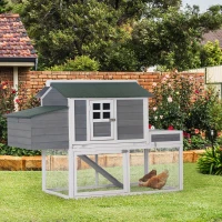 PawHut Gallinero Exterior de Madera Recinto con Nido y Corral Bandeja Extraíble Ventana de Malla Rampa Área de Cultivo 160x80x110 cm Gris y Blanco(m-10)